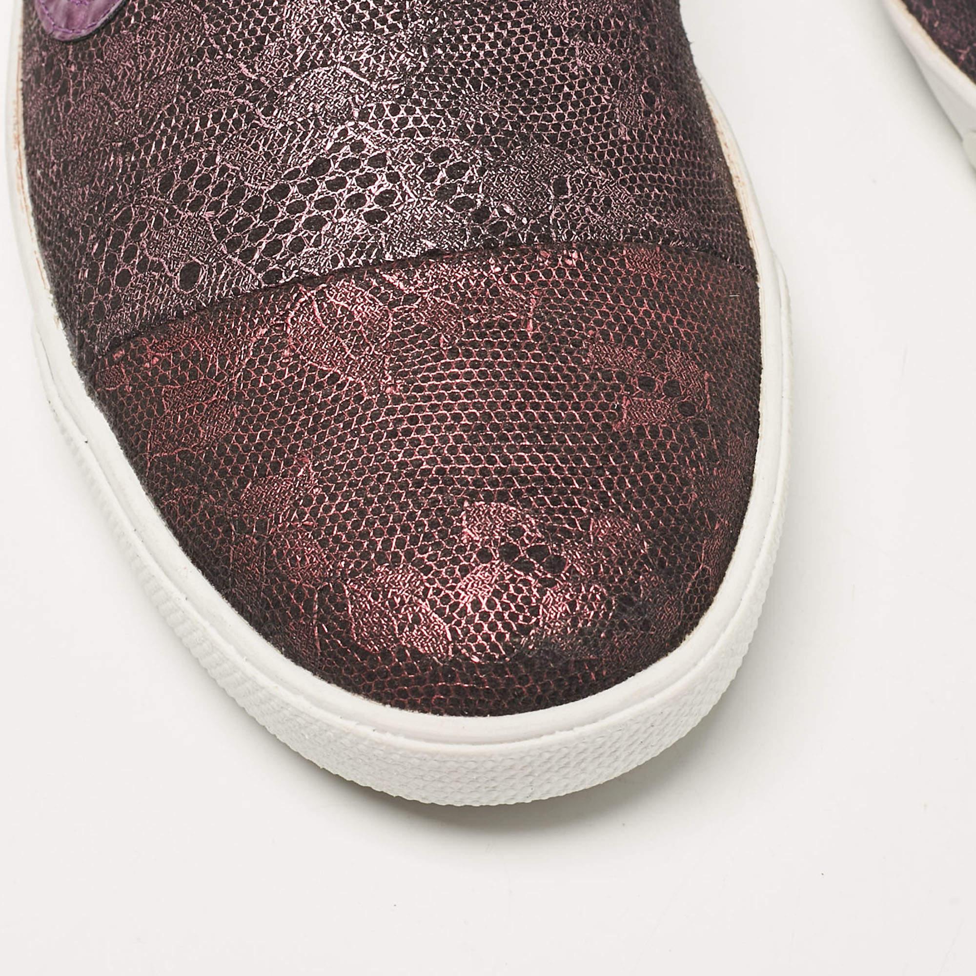 Jimmy Choo Purple/Black Lace and Leather Demi Slip On Sneakers Size 40 For Sale 2