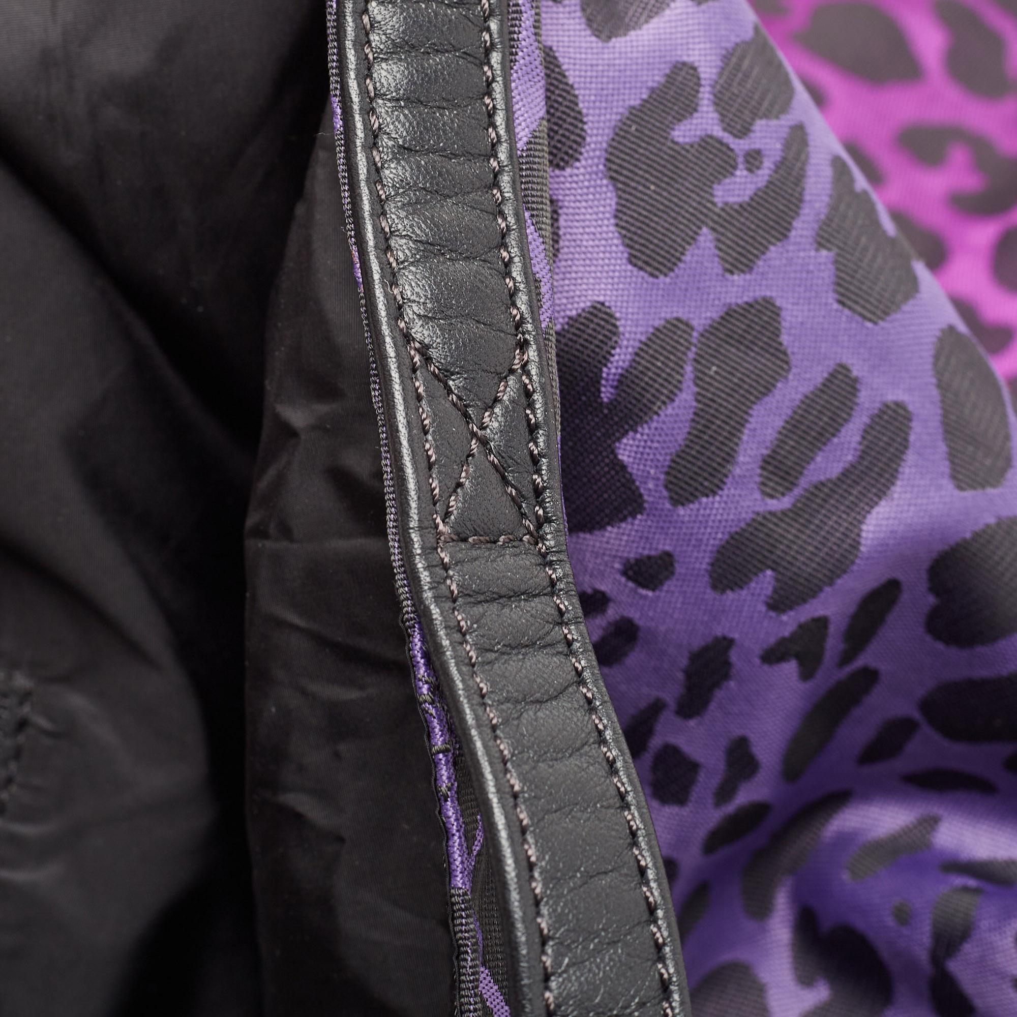 Jimmy Choo Purple/Black Leopard Print Fabric Zip Shopper Tote For Sale 6