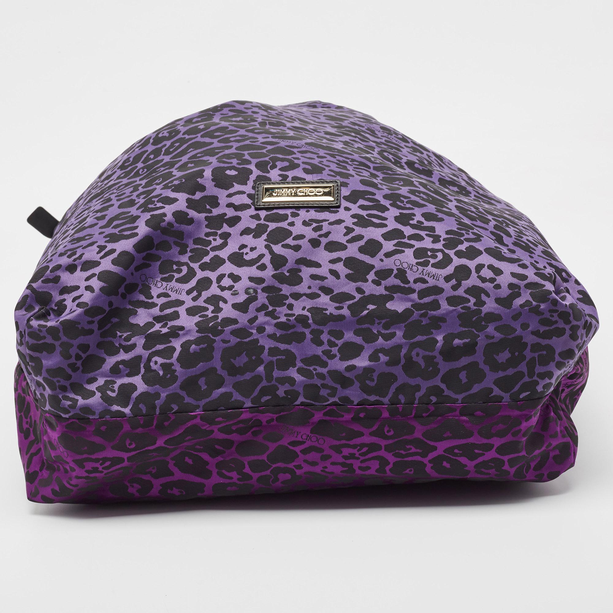 Women's Jimmy Choo Purple/Black Leopard Print Fabric Zip Shopper Tote For Sale