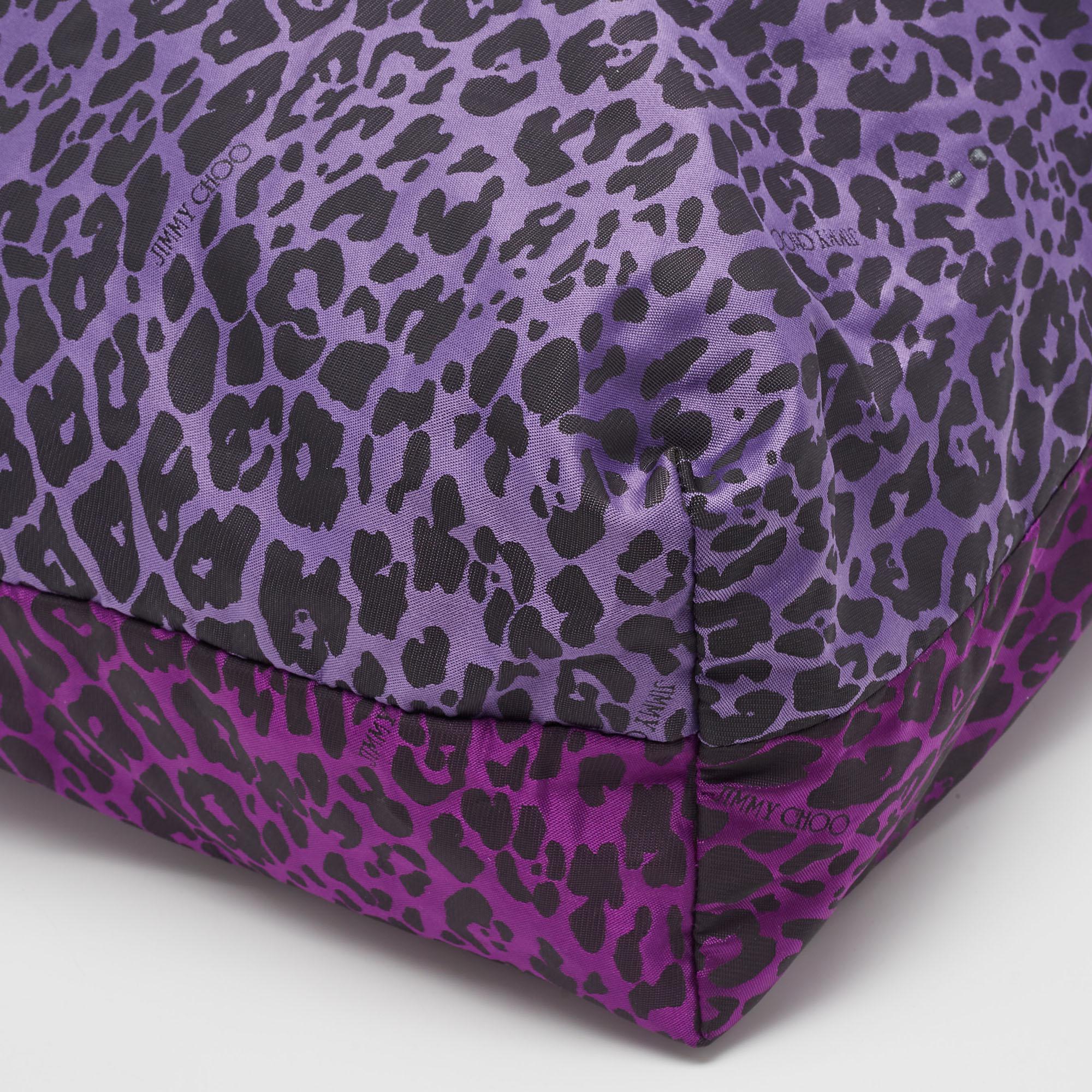 Jimmy Choo Purple/Black Leopard Print Fabric Zip Shopper Tote For Sale 1