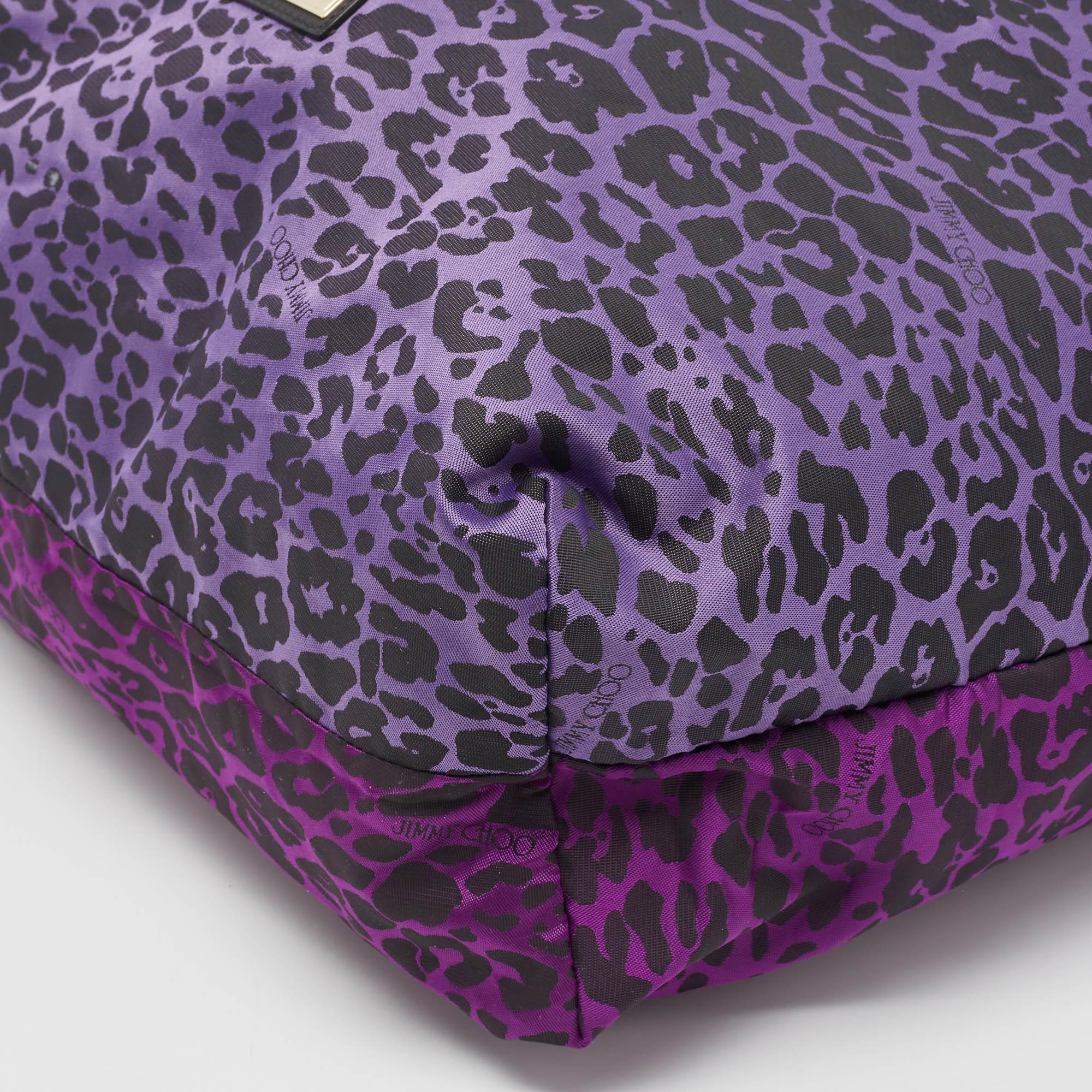 Jimmy Choo Purple/Black Leopard Print Fabric Zip Shopper Tote For Sale 2