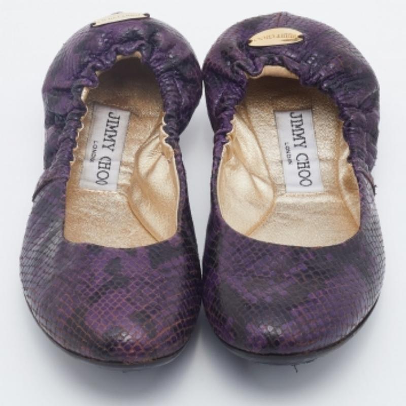 Jimmy Choo Bailarinas de piel con relieve de pitón morado/negro talla 36.5 Negro en venta