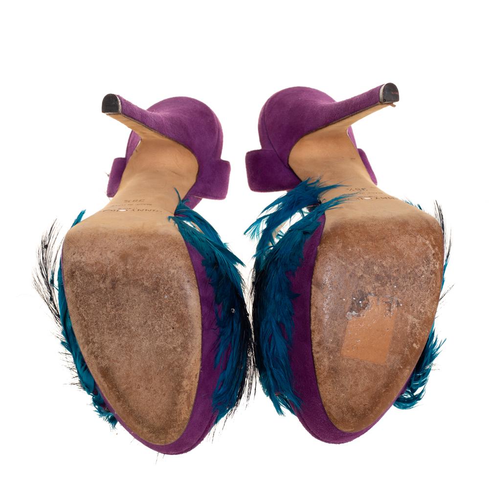 purple feather heels