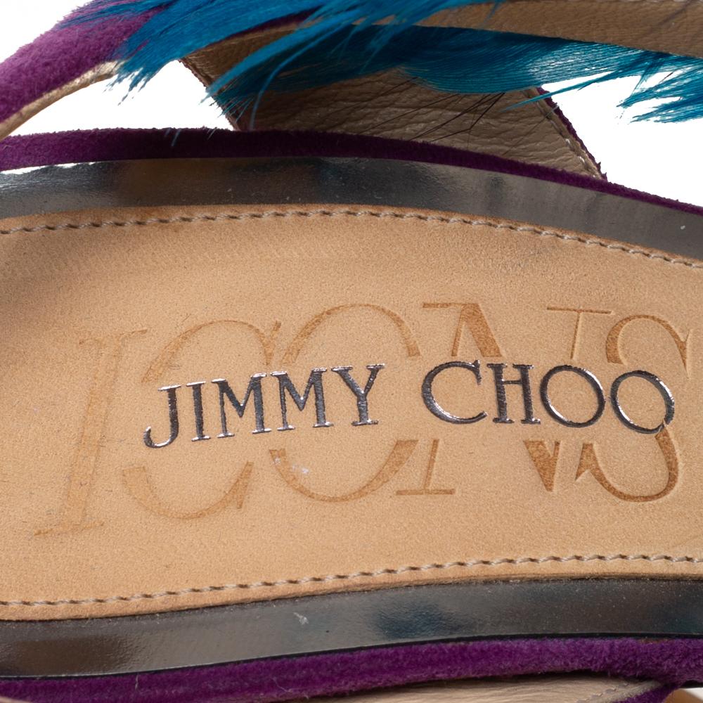 Women's Jimmy Choo Purple/Blue Feather And Suede Marlene Sandals Size 38.5