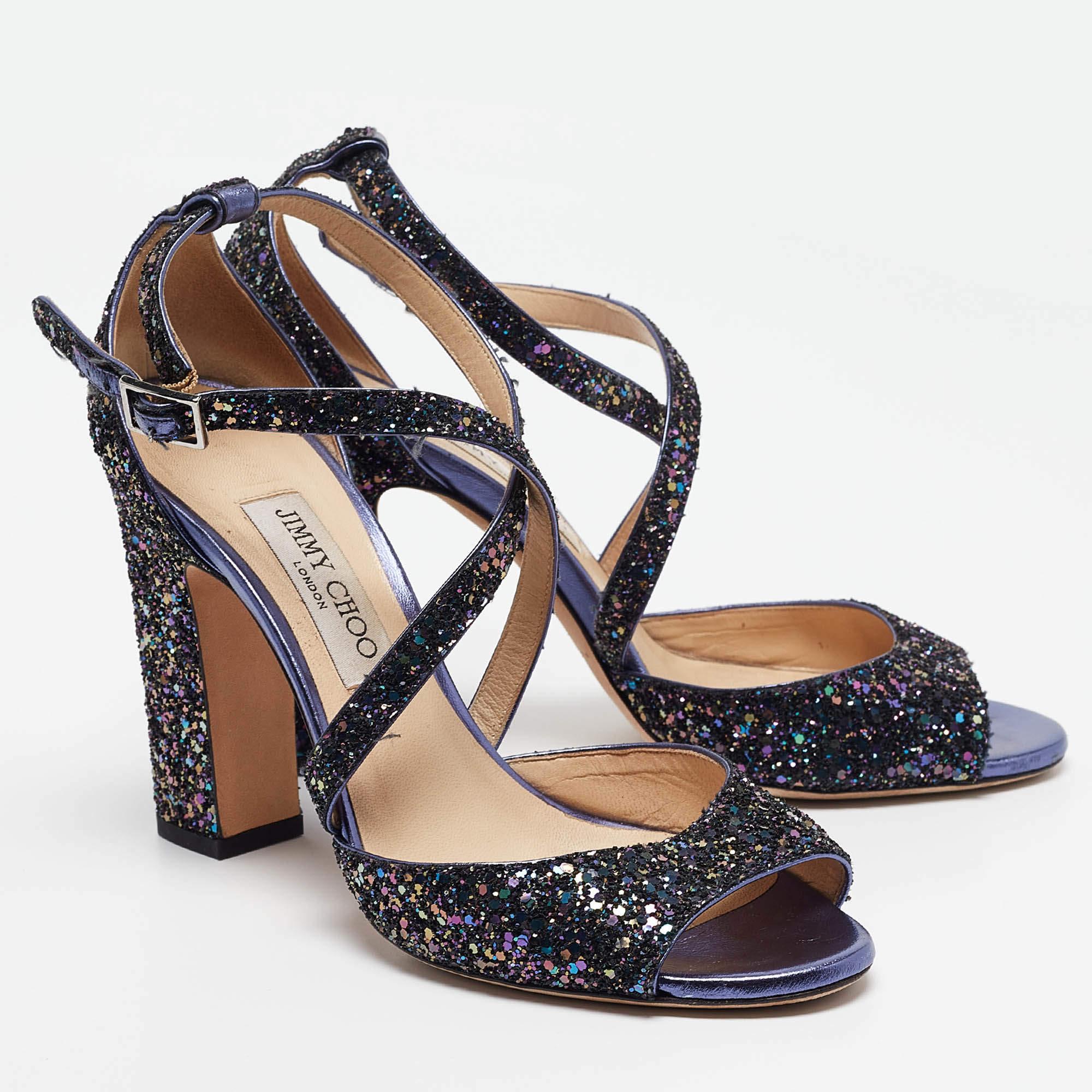 Jimmy Choo Sandali Carrie viola con glitter grossolani misura 40 In condizioni buone a Dubai, Al Qouz 2
