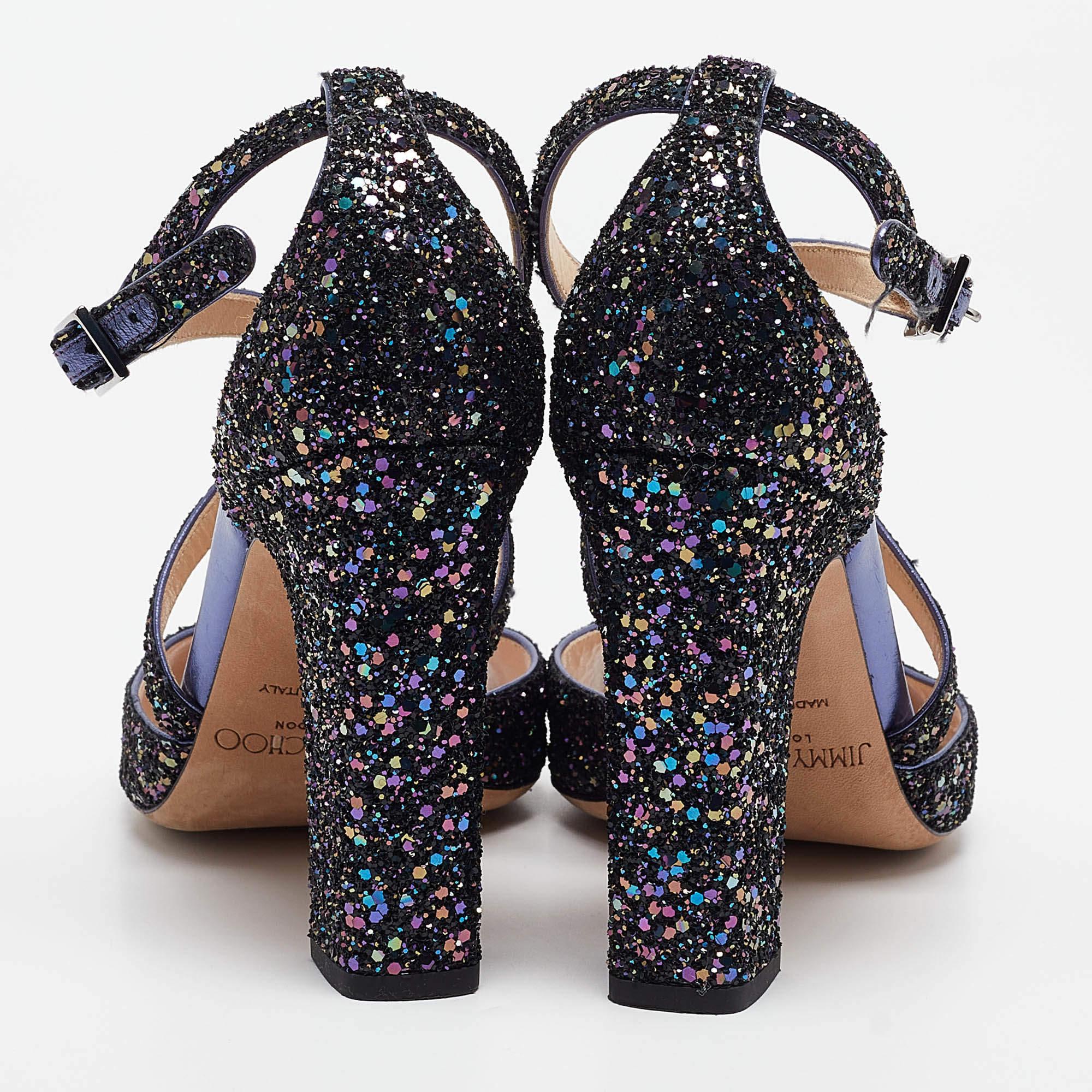 Donna Jimmy Choo Sandali Carrie viola con glitter grossolani misura 40