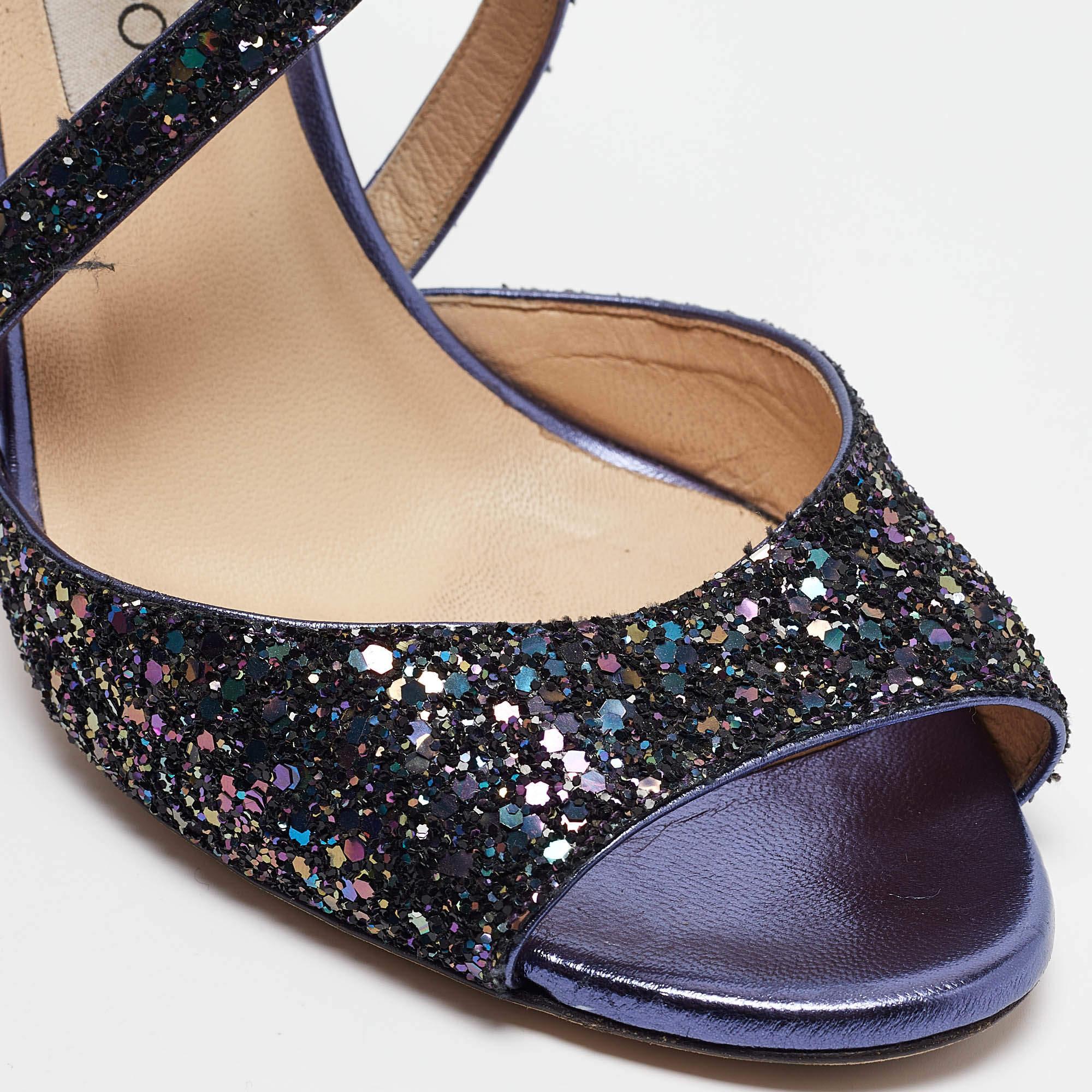 Jimmy Choo Sandali Carrie viola con glitter grossolani misura 40 2