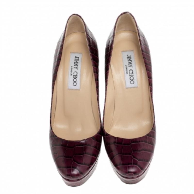 Jimmy Choo Purple Croc Embossed Leather Cosmic Pumps Size 37.5 1