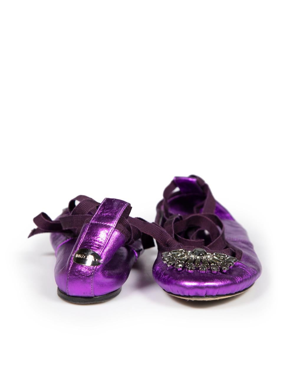 Jimmy Choo Purple Crystal Grace Ballet Flats Size IT 38.5 In Good Condition For Sale In London, GB
