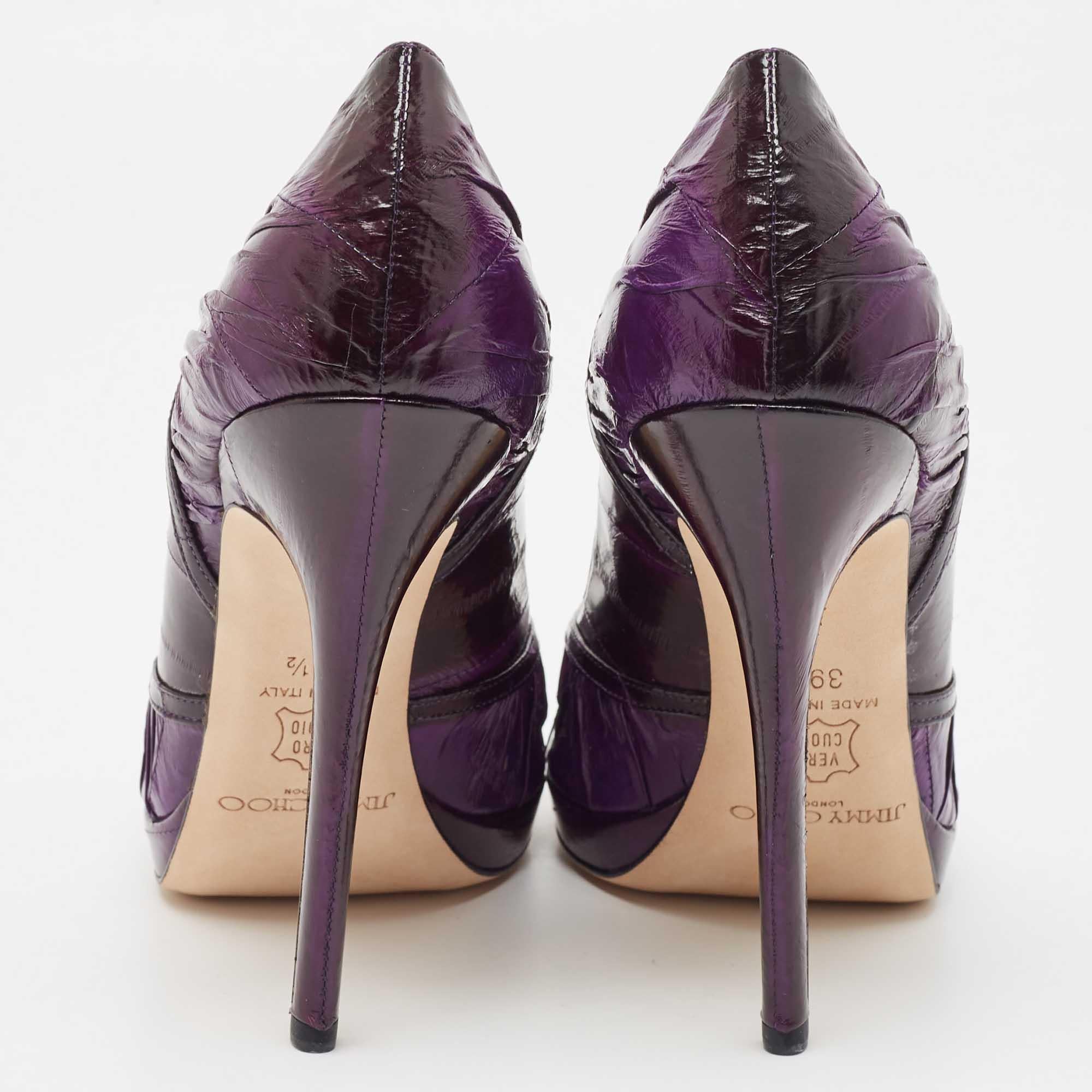 Jimmy Choo Purple Eel Leather Peep Toe Pumps Size 39.5 For Sale 1