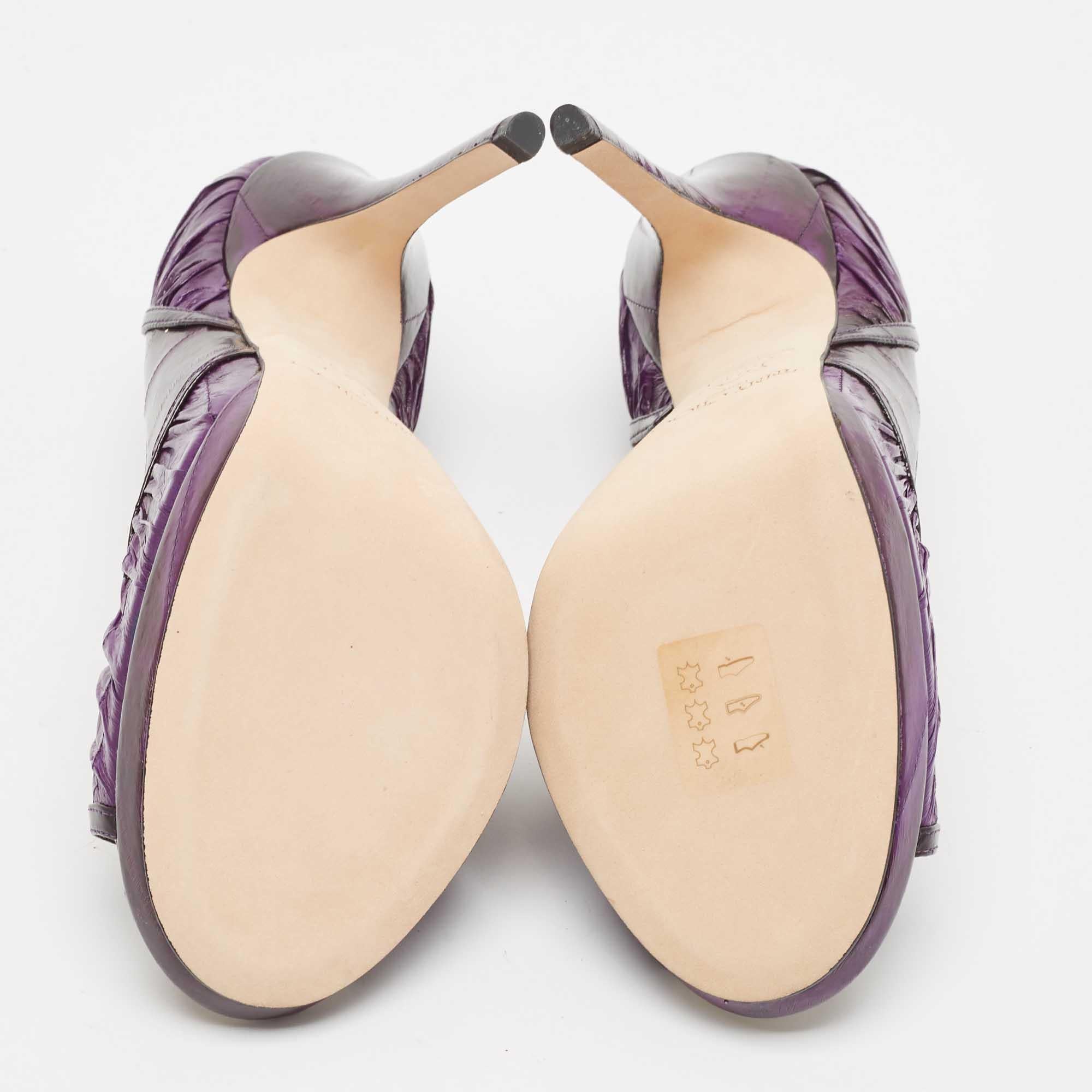 Jimmy Choo Purple Eel Leather Peep Toe Pumps Size 39.5 For Sale 2