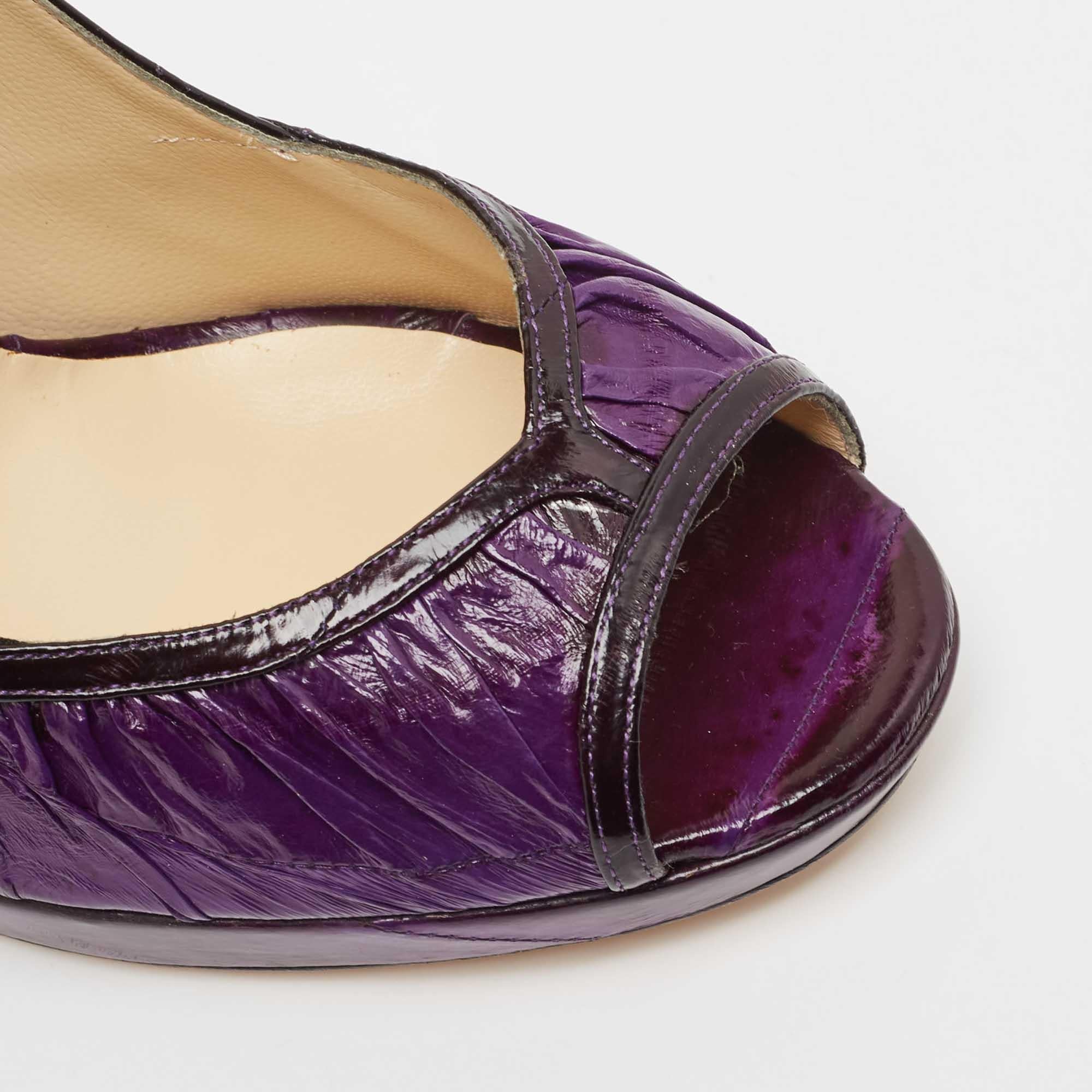 Jimmy Choo Purple Eel Leather Peep Toe Pumps Size 39.5 For Sale 3