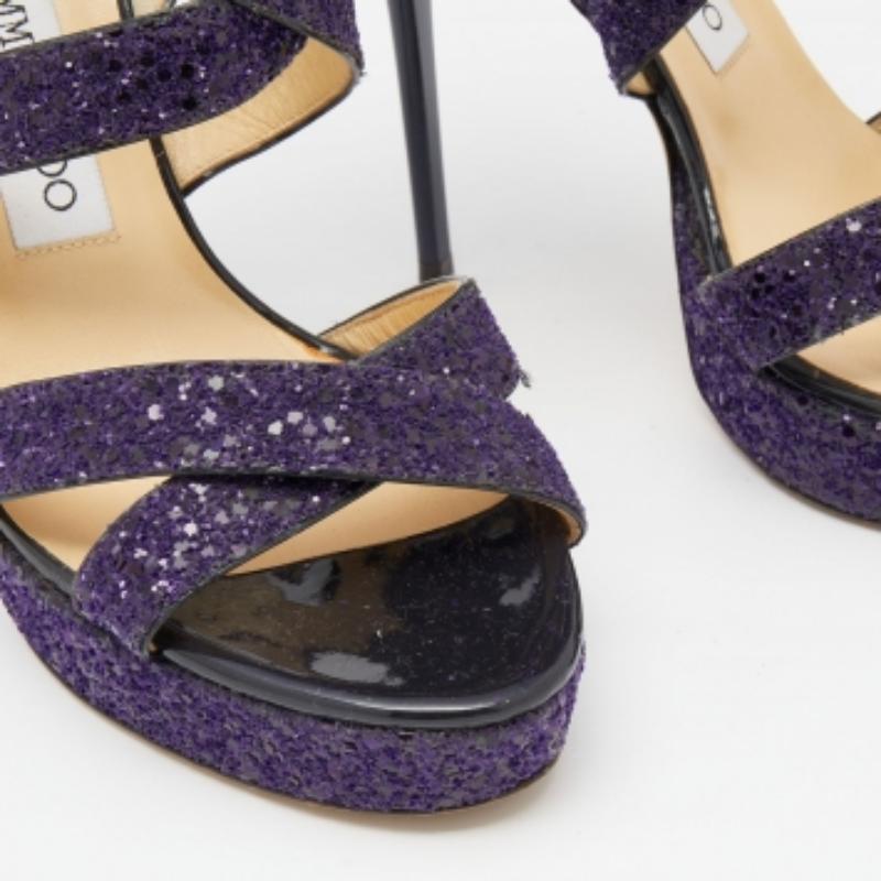 Donna Jimmy Choo Sandali con plateau Criss Cross Vamp viola glitterati taglia 39 in vendita
