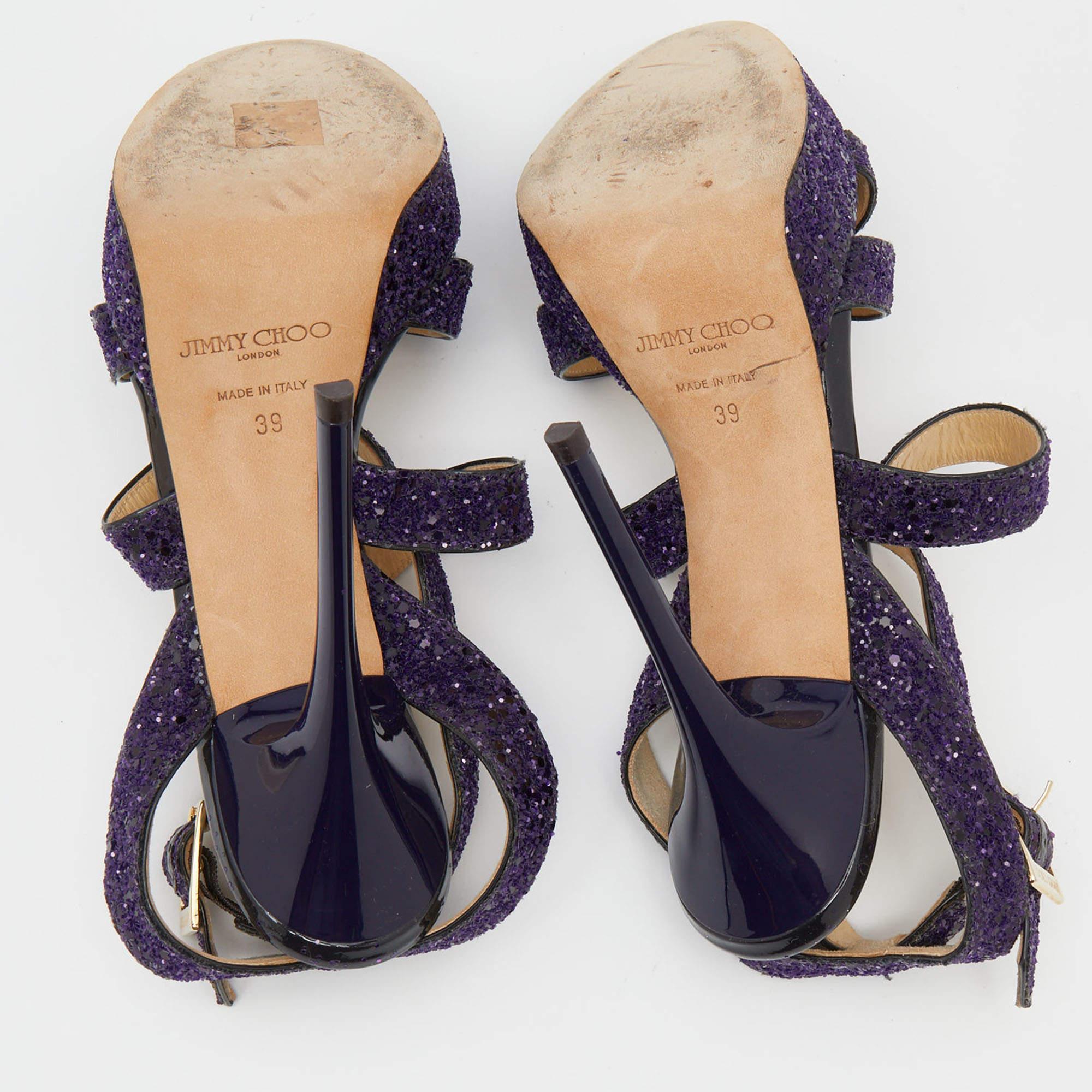 Jimmy Choo Purple Glitter Criss Cross Vamp Platform Sandals Size 39 1