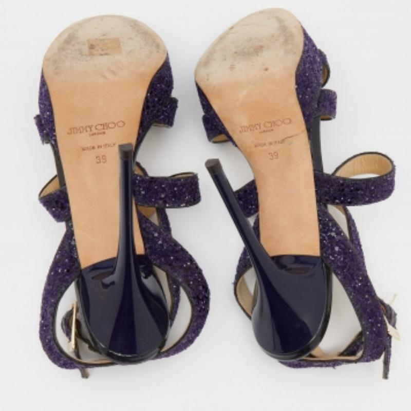 Jimmy Choo Sandali con plateau Criss Cross Vamp viola glitterati taglia 39 in vendita 2
