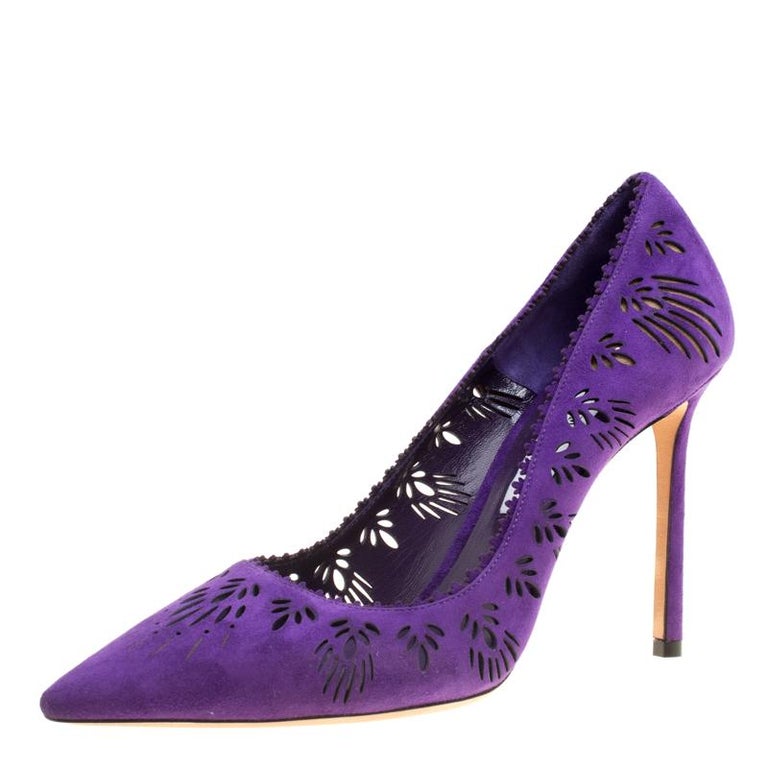 Jimmy Choo Purple Laser Cut Suede Romy Pointed Toe Pumps Size 40 For ...