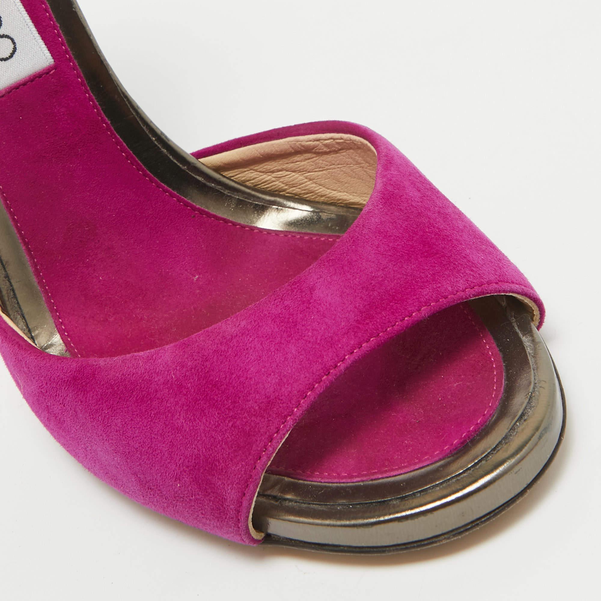 Jimmy Choo Purple/Metallic Grey Suede and Leather Ankle Strap Sandals Size 37.5 For Sale 2