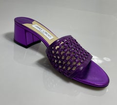 Jimmy Choo Purple Metallic Themis Raffia Slide Sandal-Size 37.5-NEW