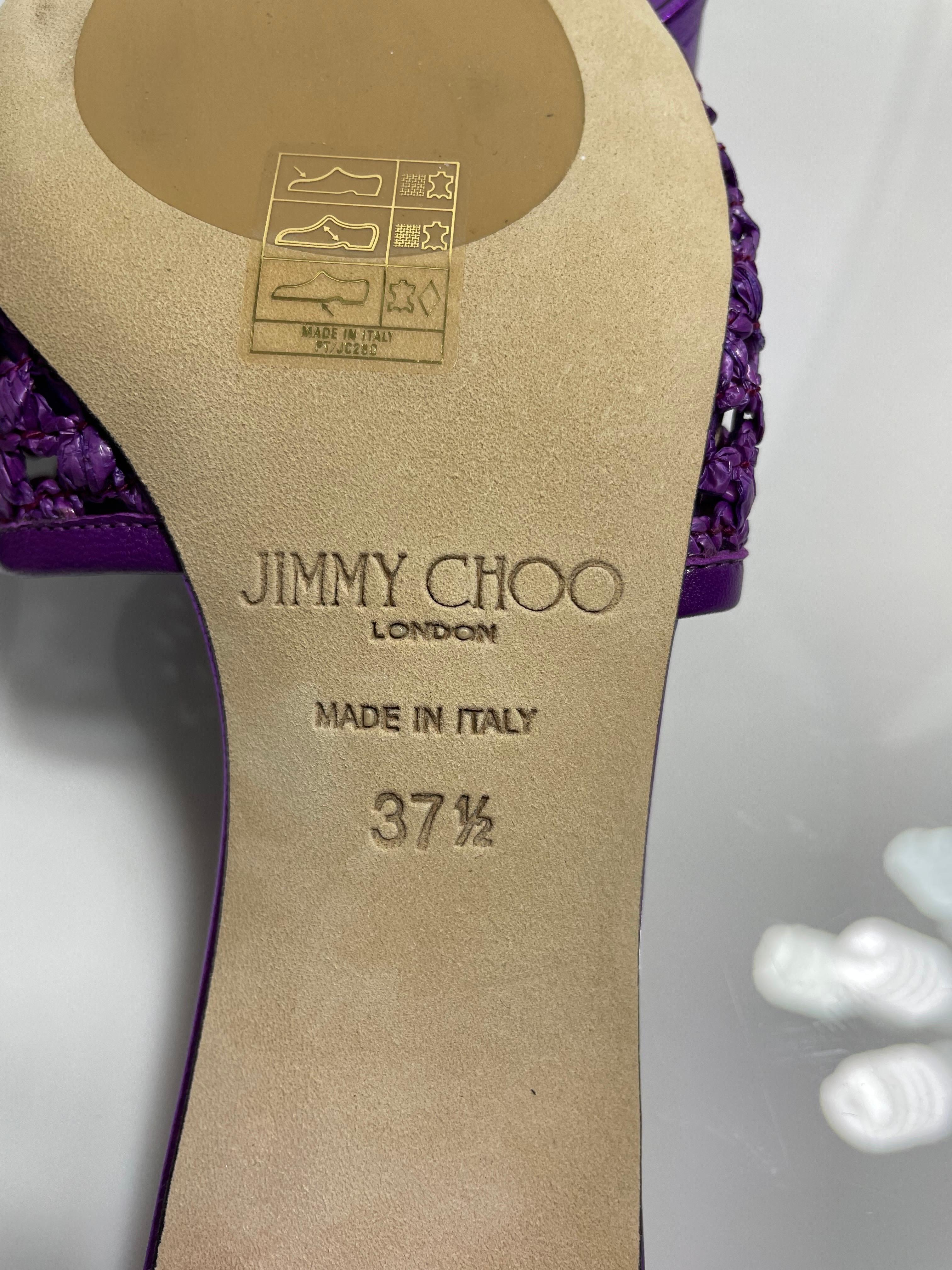 Jimmy Choo Purple Metallic Themis Raffia Slide Sandal-Size 37.5-NEW For Sale 5