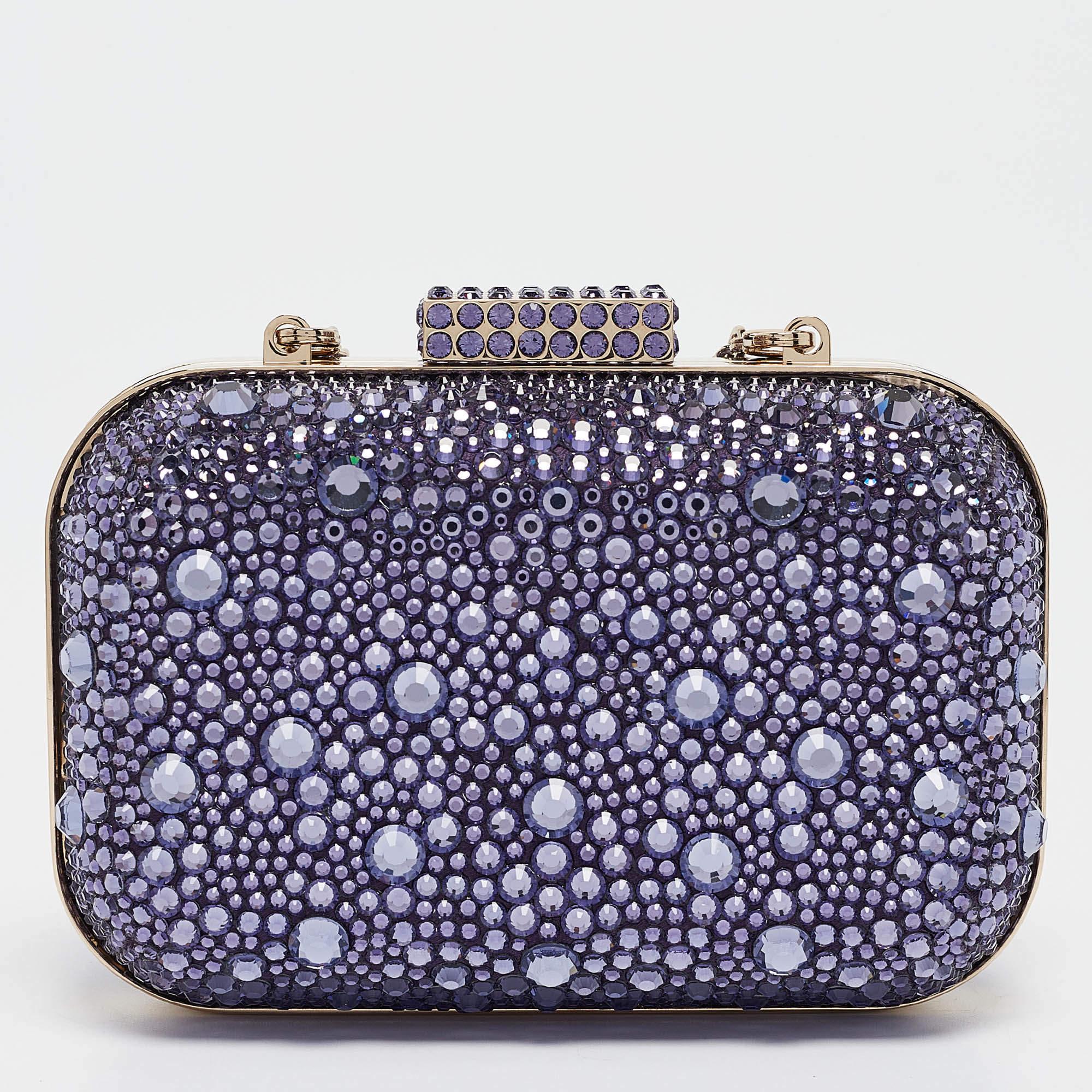 Jimmy Choo Purple Satin and Crystals Micro Cloud Chain Clutch In Good Condition In Dubai, Al Qouz 2