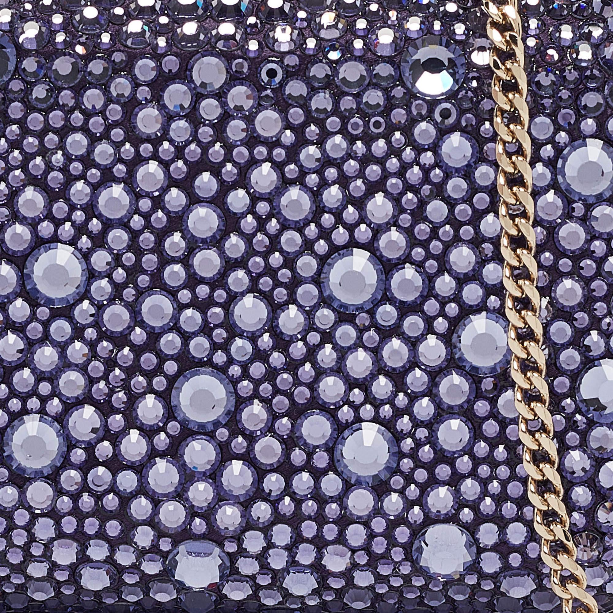 Women's Jimmy Choo Purple Satin and Crystals Micro Cloud Chain Clutch