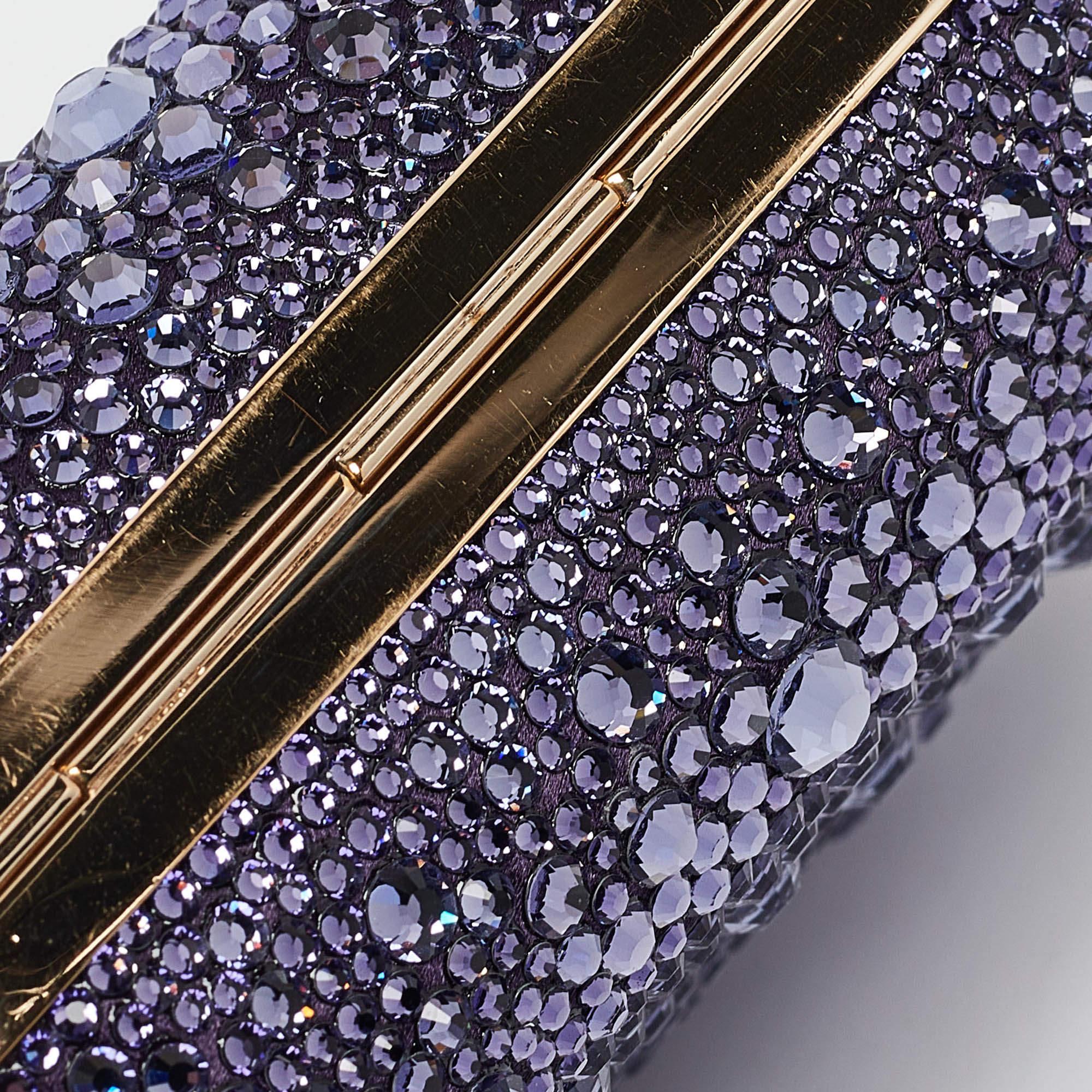 Jimmy Choo Purple Satin and Crystals Micro Cloud Chain Clutch 1