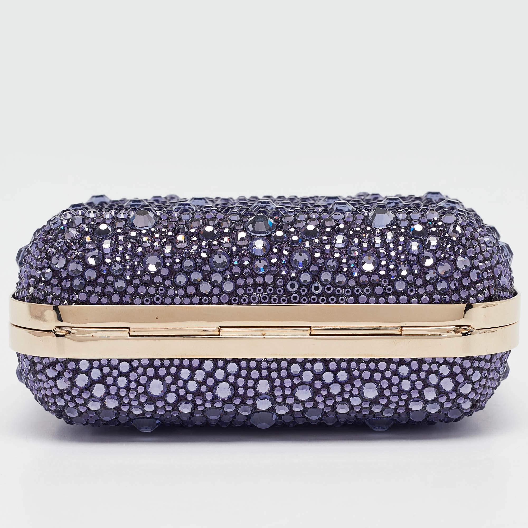 Jimmy Choo Purple Satin and Crystals Micro Cloud Chain Clutch 2