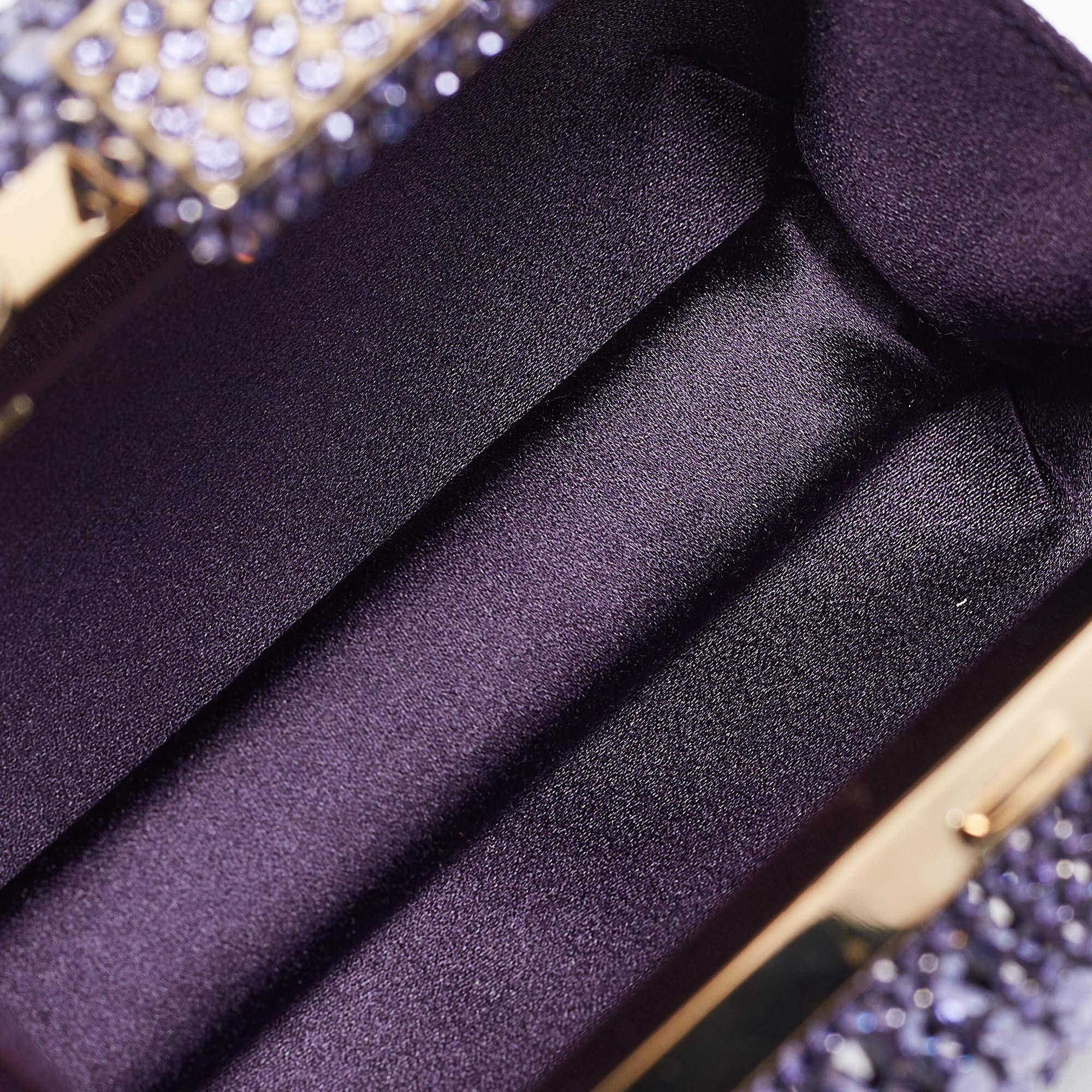 Jimmy Choo Purple Satin and Crystals Micro Cloud Chain Clutch 3