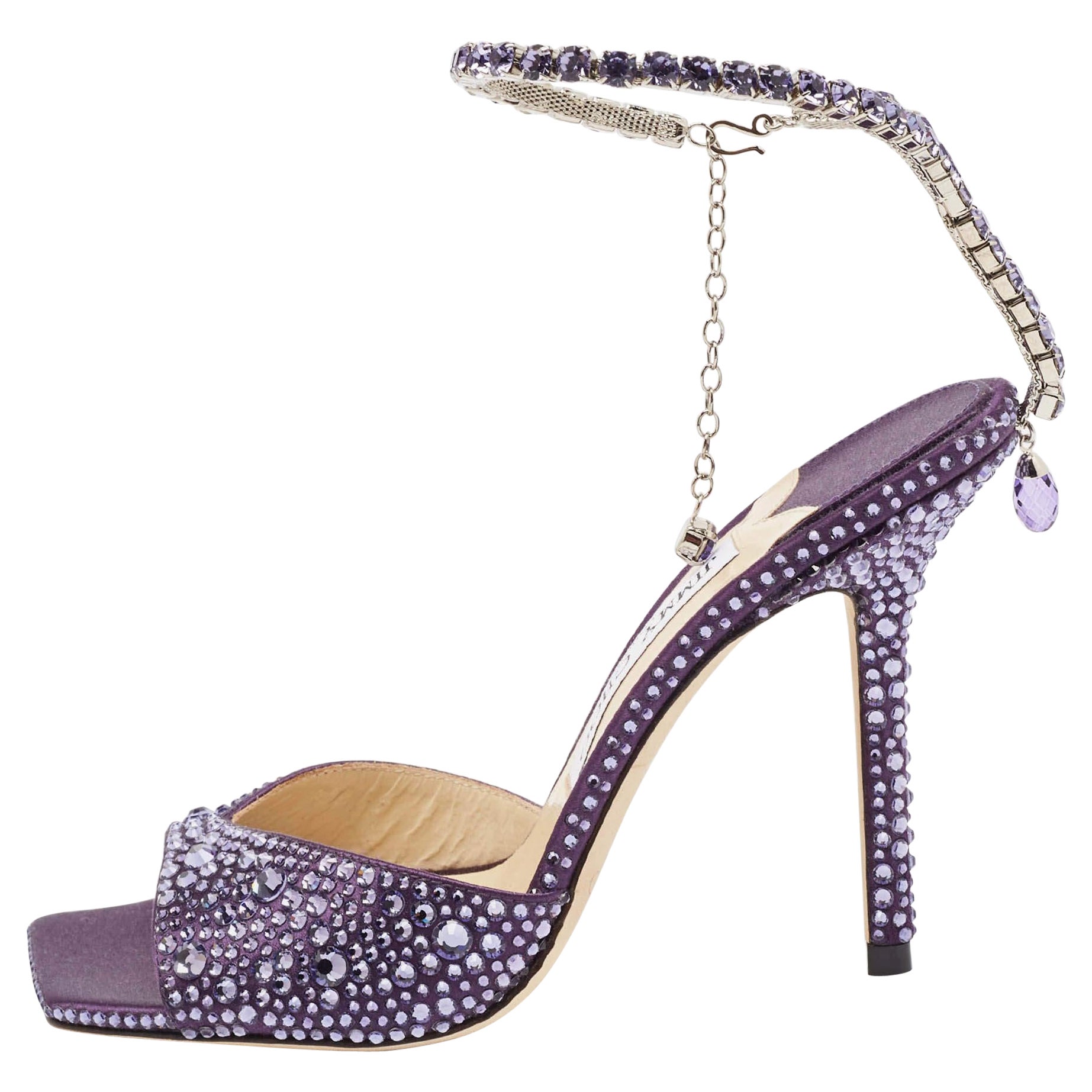 Jimmy Choo Purple Satin Crystal Embellished Saeda Sandals Size 37