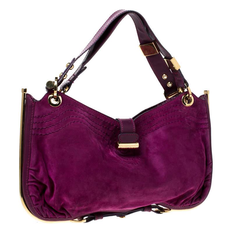 Jimmy Choo Purple Suede and Leather Alex Shoulder Bag In Good Condition For Sale In Dubai, Al Qouz 2