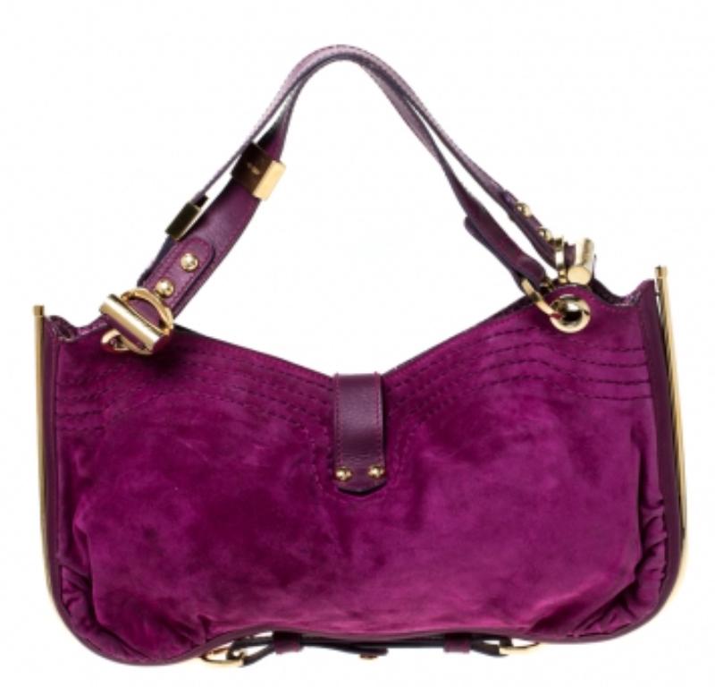 Jimmy Choo Purple Suede and Leather Alex Shoulder Bag in vendita 2