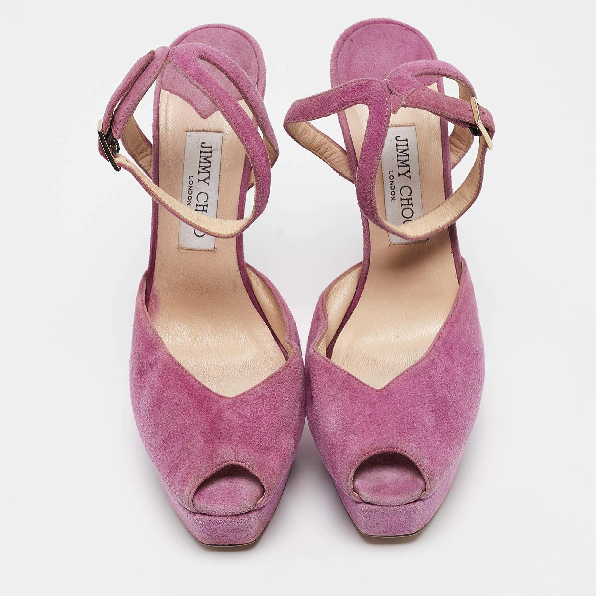 Jimmy Choo Purple Suede Ankle Strap Sandals Size 39.5 In Good Condition For Sale In Dubai, Al Qouz 2