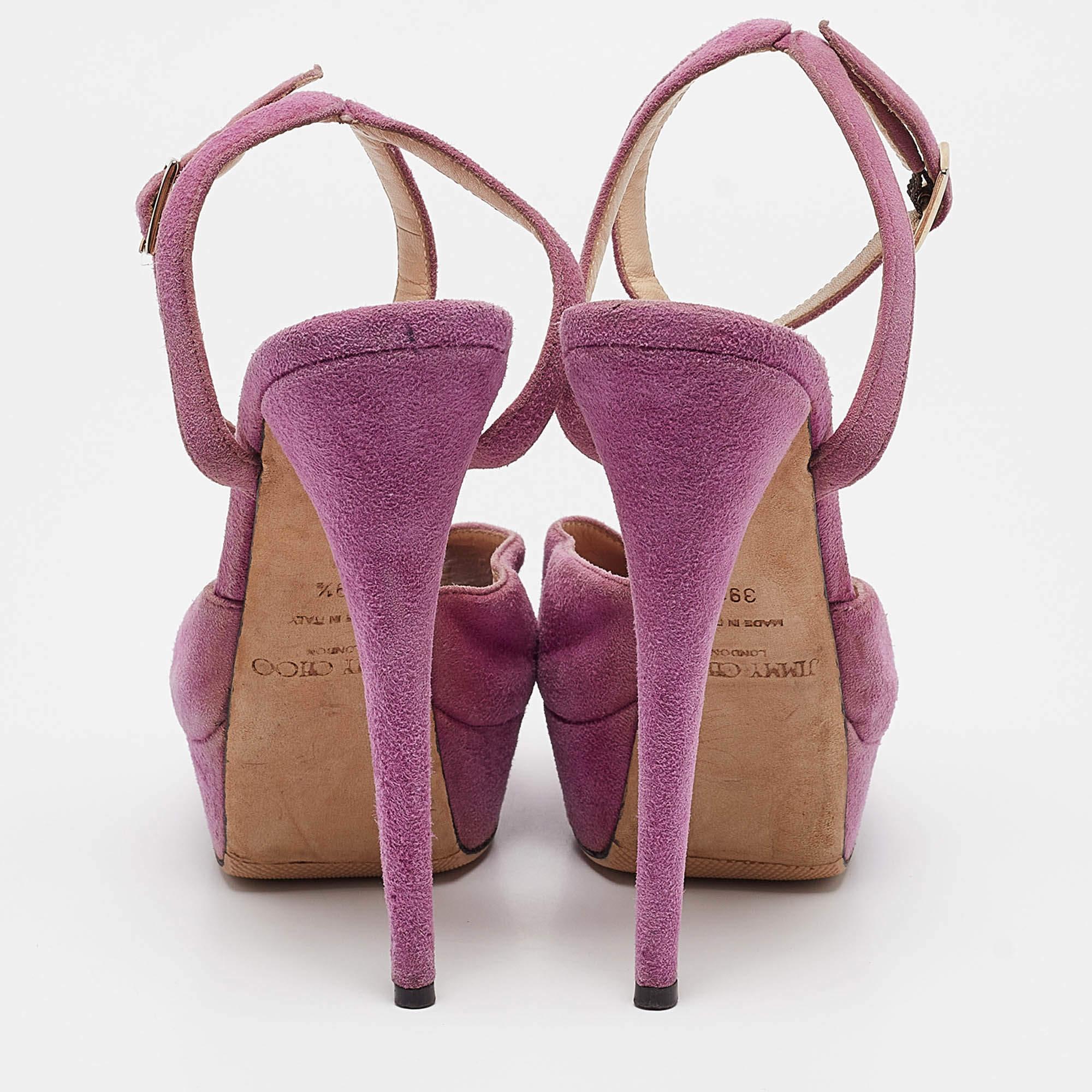 Jimmy Choo Purple Suede Ankle Strap Sandals Size 39.5 For Sale 1