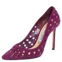 Jimmy Choo Purple Suede Cut-Out Stars Romy Pointed Toe Pumps Size 36.5