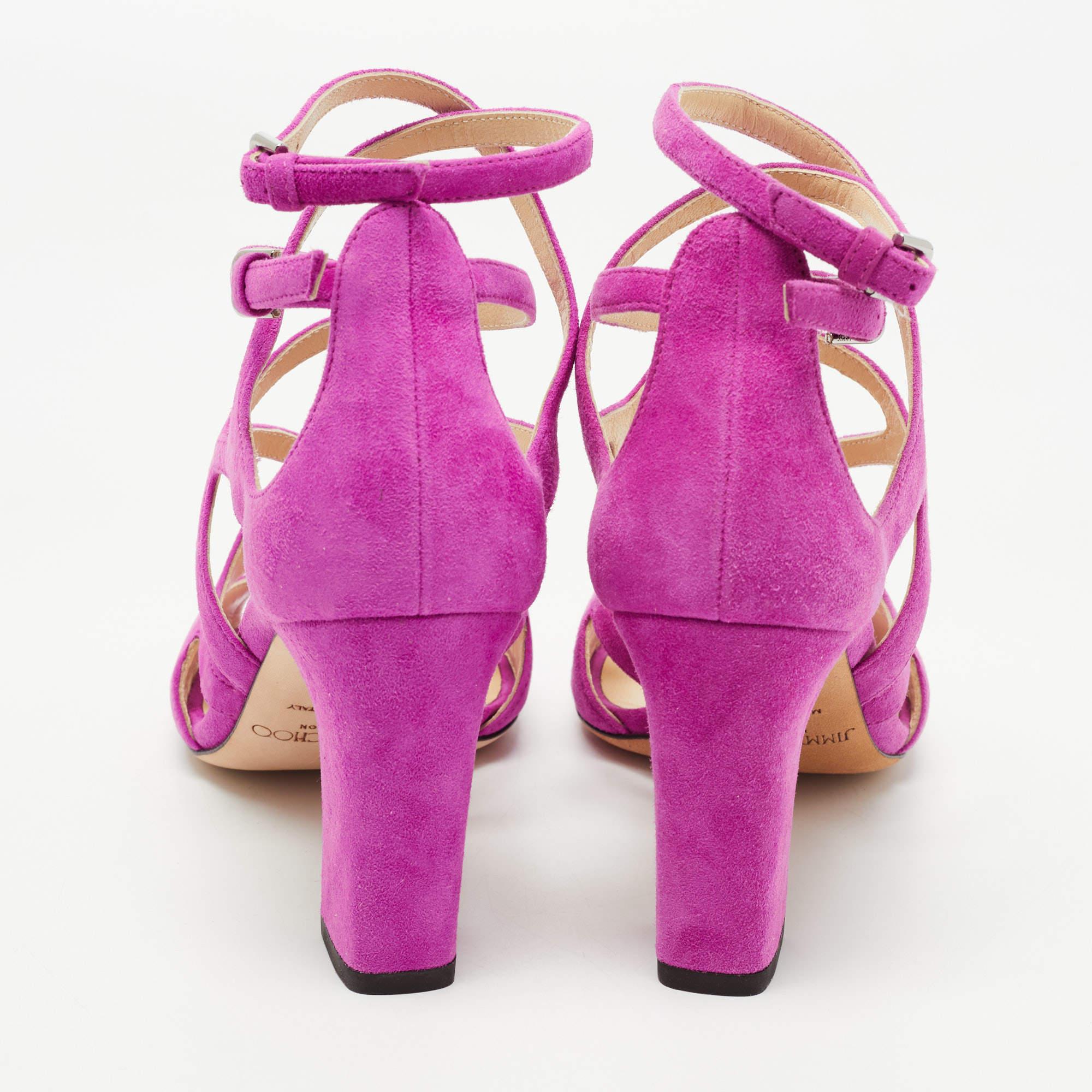 Jimmy Choo Purple Suede Dillan Caged Ankle Strap Sandals Size 36 In New Condition In Dubai, Al Qouz 2