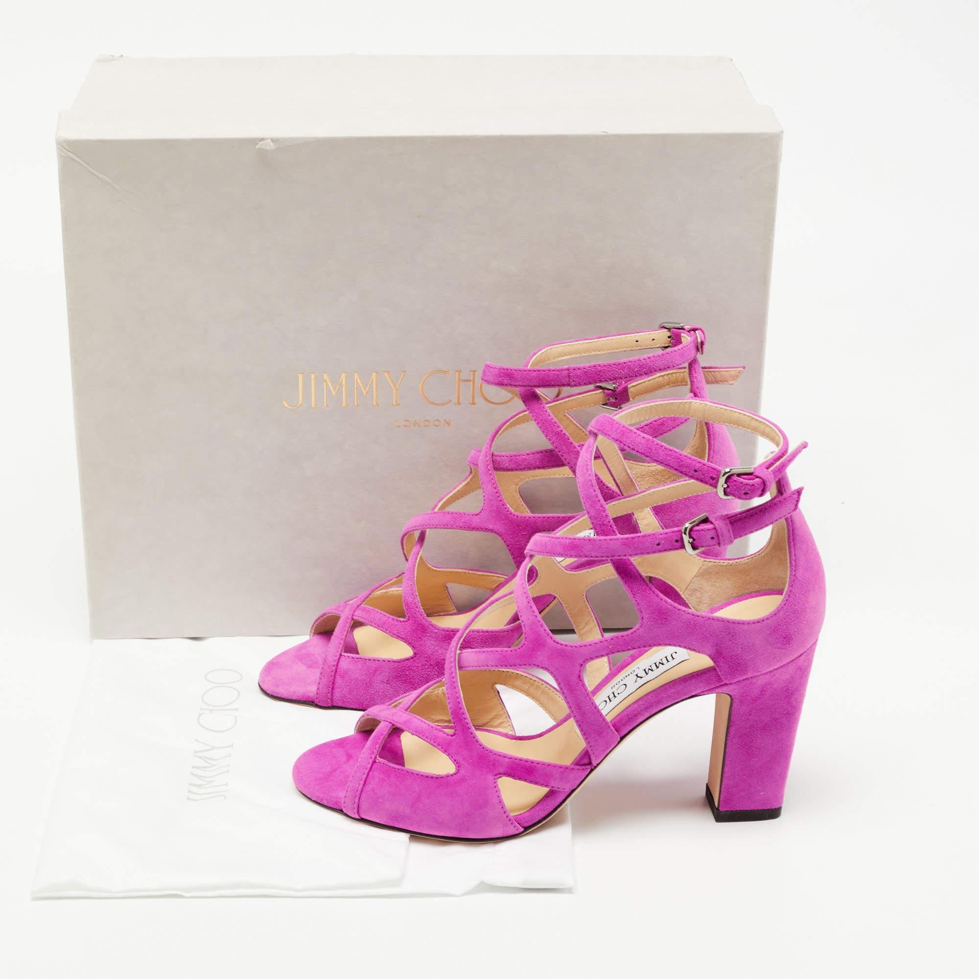 Jimmy Choo Purple Suede Dillan Caged Ankle Strap Sandals Size 36 4