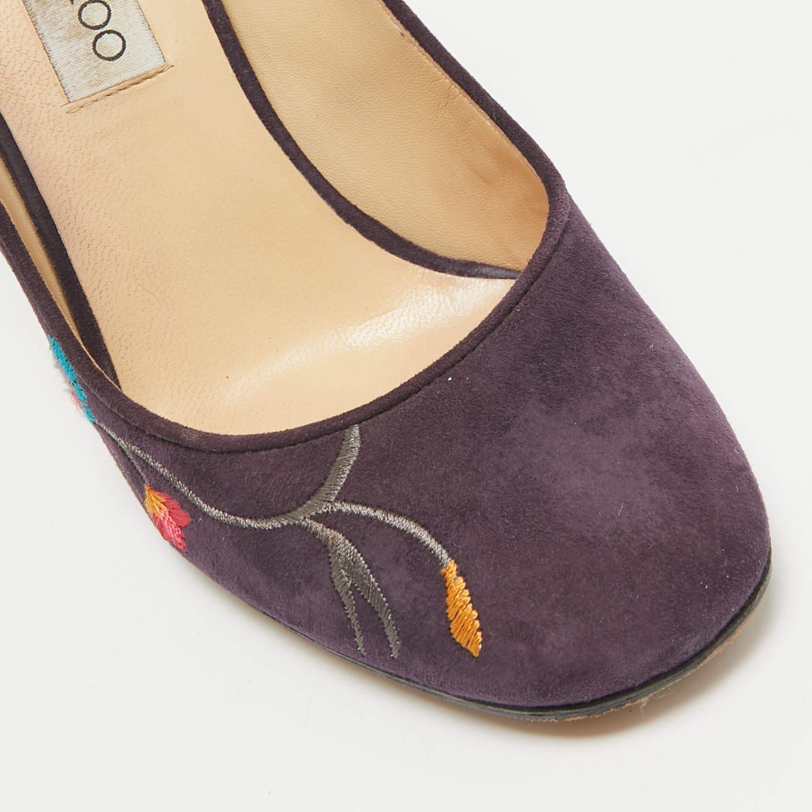 Jimmy Choo Purple Suede Embroidered Chelan Ankle Wrap Pumps Size 38.5 2