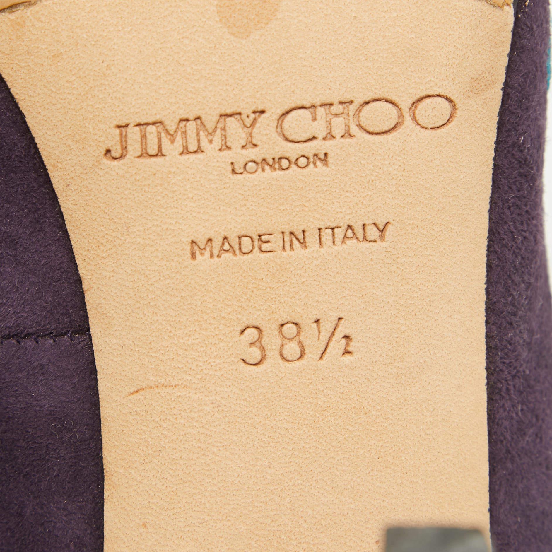 Jimmy Choo Purple Suede Embroidered Chelan Ankle Wrap Pumps Size 38.5 3