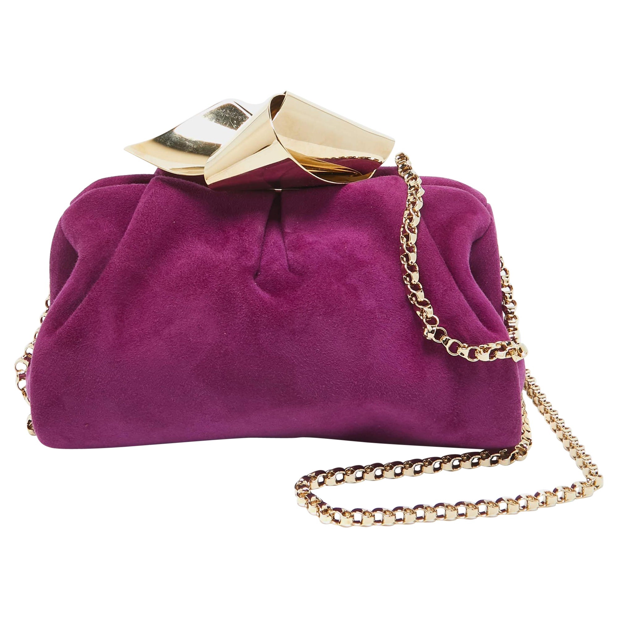 Jimmy Choo Purple Suede Metal Knot Chain Clutch