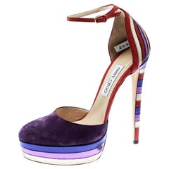 Jimmy Choo Purple Suede & Metallic Leather Macy Ankle Strap Platform Sandals 40
