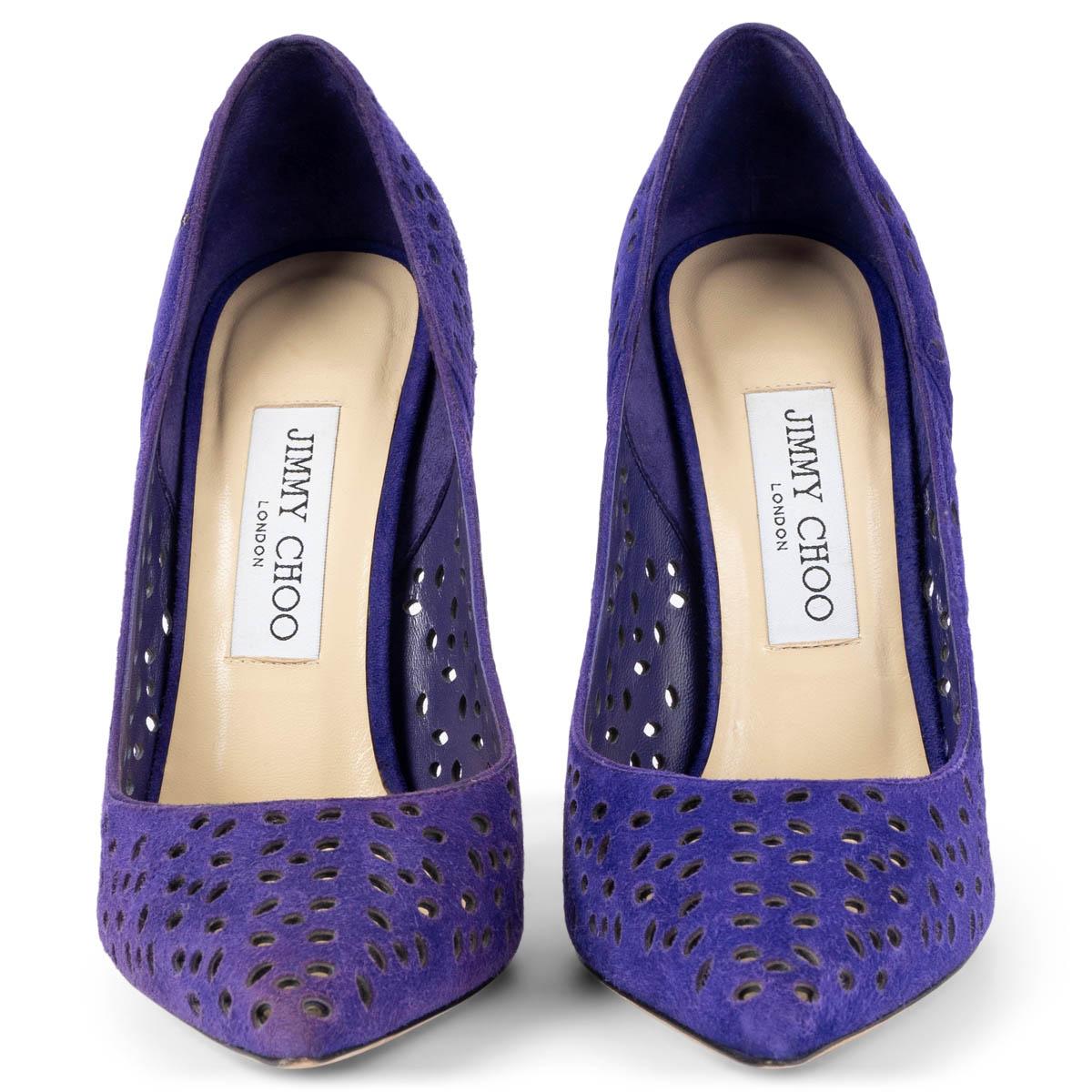 100% authentic Jimmy Choo Anouk perforated pumps in purple suede. Have been worn once inside and are in virtually new condition. Come with dust bag. 

Measurements
Imprinted Size	37.5
Shoe Size	37.5
Inside Sole	24.5cm (9.6in)
Width	7cm