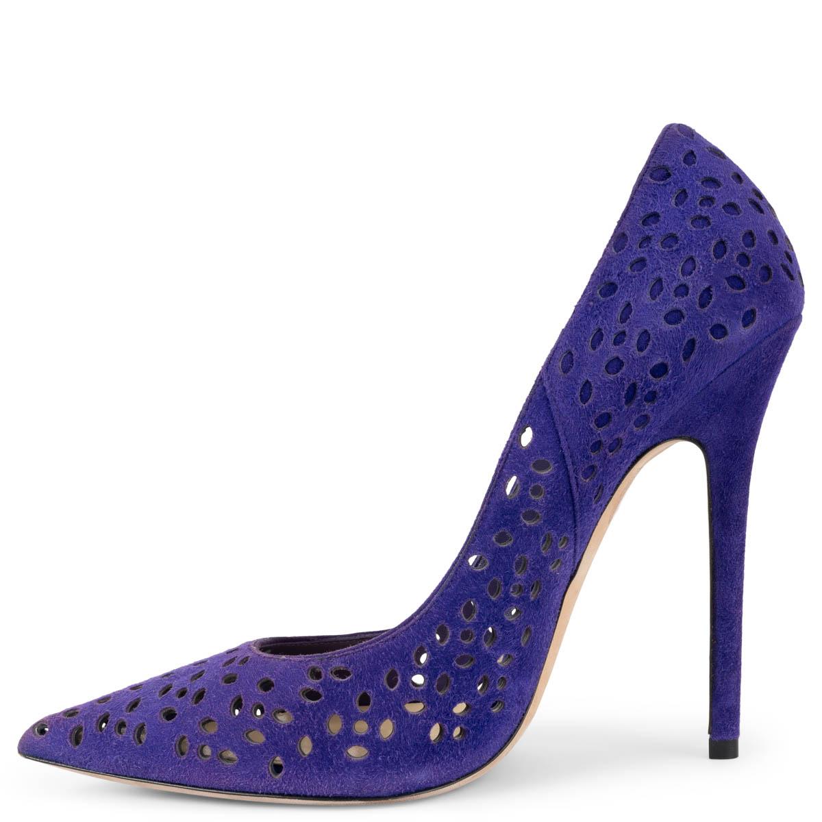 Purple JIMMY CHOO purple suede PERFORATED ANOUK Pumps Shoes 37.5 For Sale