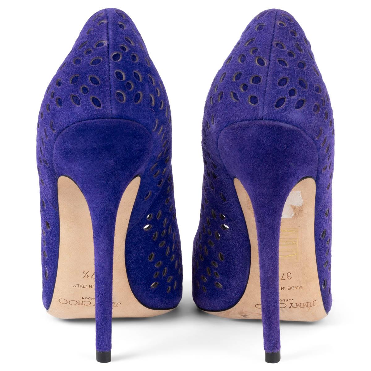 Women's JIMMY CHOO purple suede PERFORATED ANOUK Pumps Shoes 37.5 For Sale