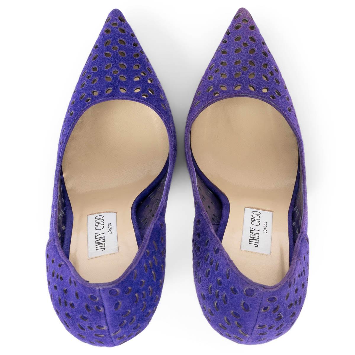 JIMMY CHOO purple suede PERFORATED ANOUK Pumps Shoes 37.5 For Sale 1