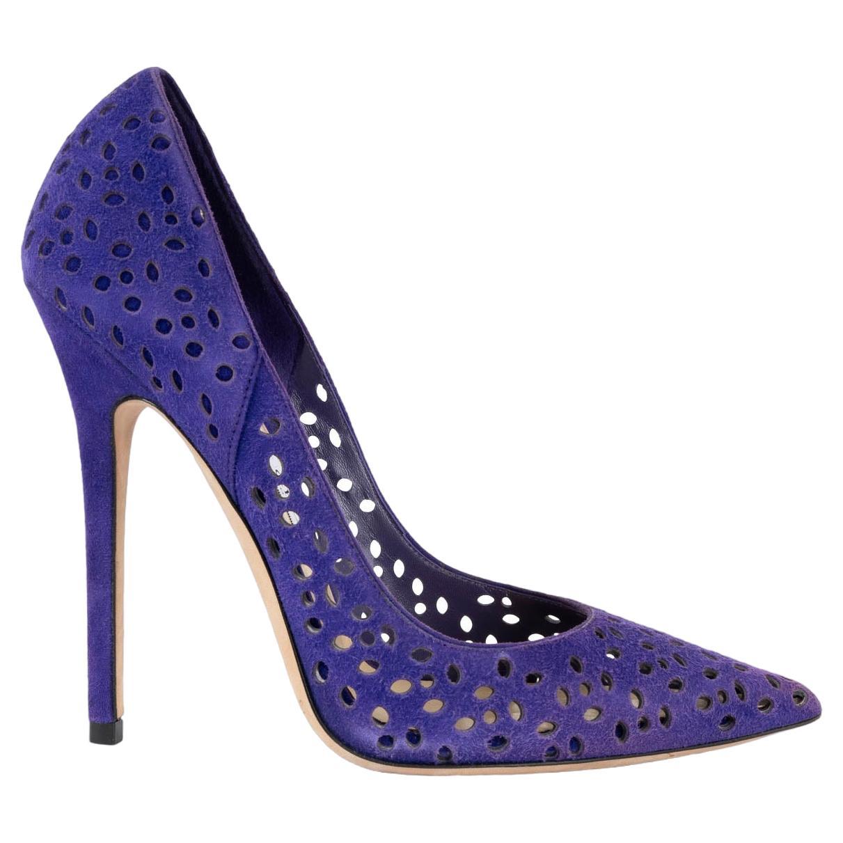 JIMMY CHOO purple suede PERFORATED ANOUK Pumps Shoes 37.5 For Sale