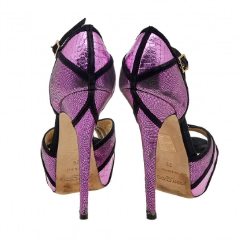 Jimmy Choo Python Embossed Leather & Suede Platform Ankle Strap Sandals Size 36 In Fair Condition For Sale In Dubai, Al Qouz 2