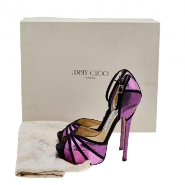 Jimmy Choo Python Embossed Leather & Suede Platform Ankle Strap Sandals Size 36 For Sale 3