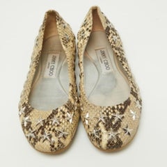 Jimmy Choo Python Embossed Leather Windsor Star Embellished Ballet Flats Size 36