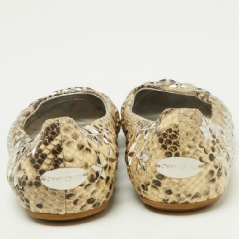 Beige Jimmy Choo - Ballerines en cuir embossé python et étoiles Windsor - Taille 36 en vente