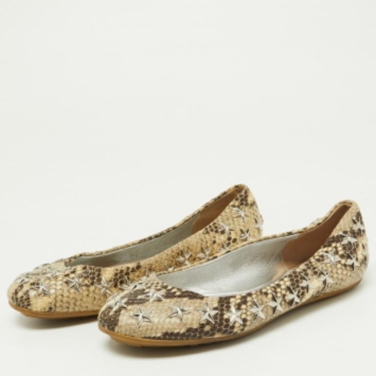 Jimmy Choo - Ballerines en cuir embossé python et étoiles Windsor - Taille 36 en vente 3
